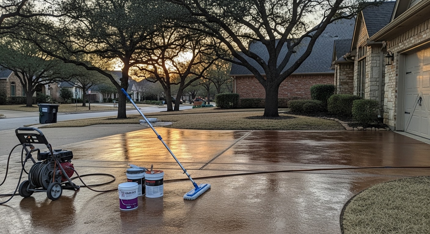 Finished concrete driveway with sealed surface and professional appearance